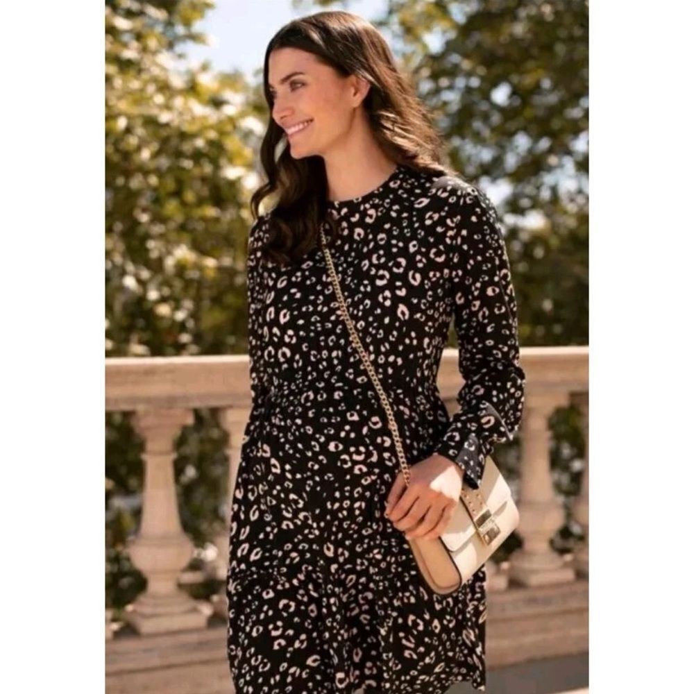 Seraphine Black Pink Cheetah Print Long Sleeve Maternity Dress Sz 4 Glam Chic